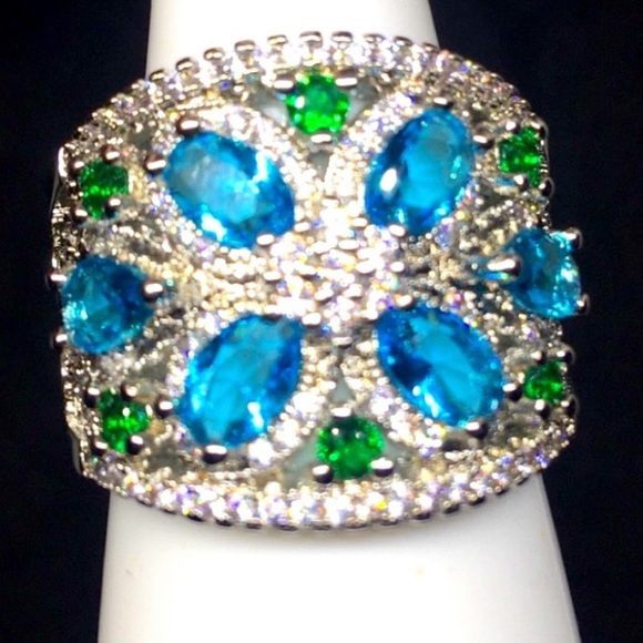 Art Deco Vintage Style Sterling Silver Tanzanite & Sapphire  Ring - Picture 5 of 10